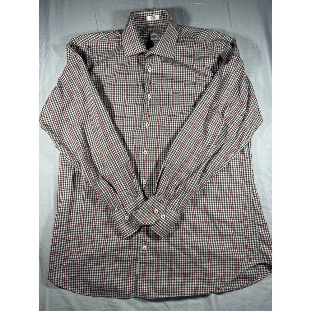 Peter Millar Men's Brown & Red Plaid Long Sleeve Button Up Shirt Size Large